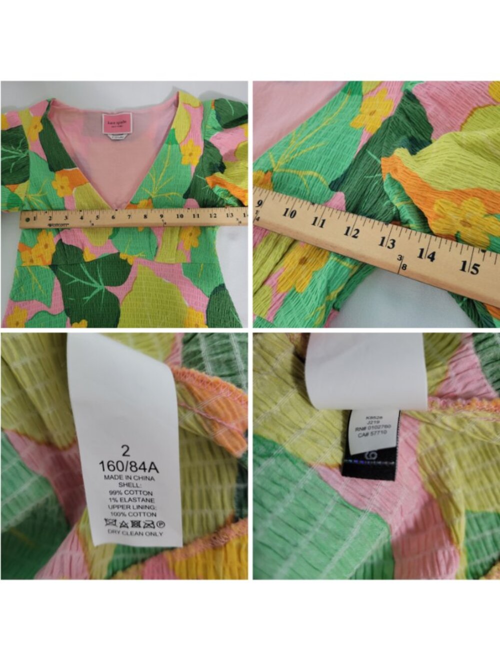 Kate Spade Cucumber Botanical Crepe 60s 70s Retro Hippie Fairycore Swing Dress - Picture 10 of 12